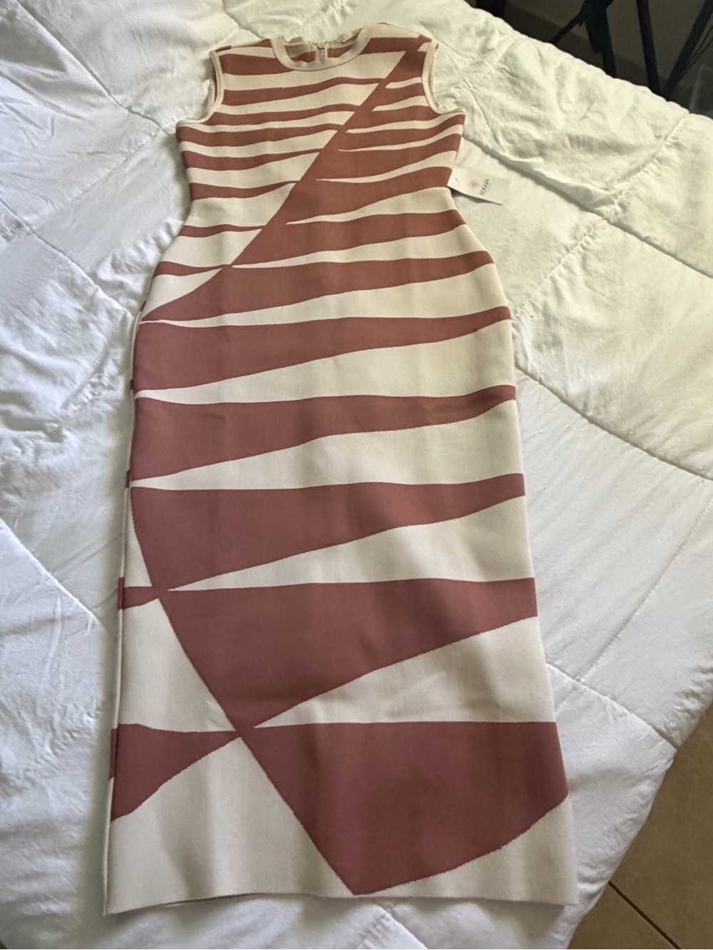 Flying Tomato White and Dusty Rose Striped Midi Dress